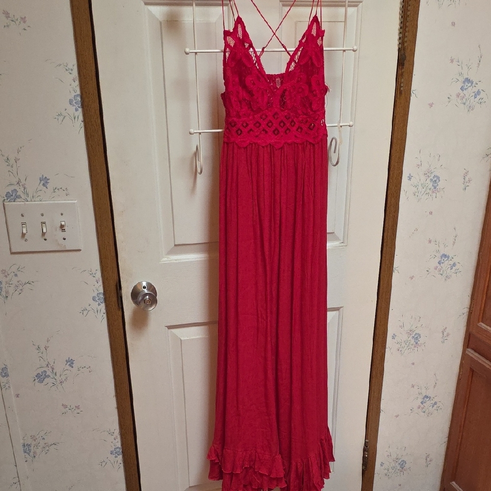 Free People Adella Red Lace Maxi Dress NWT